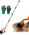72 Inch Rotary Cultivator Tool Hand Tiller For Gardening 2 In 1 Garden Cultivator with adjustable handle and gloves
