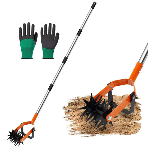72 Inch Rotary Cultivator Tool Hand Tiller For Gardening 2 In 1 Garden Cultivator with adjustable handle and gloves