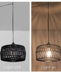 Black Woven Plug In Pendant Light With On Off Switch Rustic Round Ceiling Fixture Made From Natural Fibers Cozy Glow