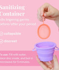 Purple and orange sanitizing container from Menstrual Disc Starter Kit With Medical Grade Silicone All Inclusive Set.