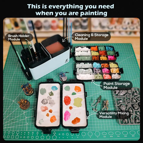 Portable All In One Modular Painting Station With Wet Palette, Brush Cleaners, Holders And Lid For Miniatures And Warhammer Hobbyists