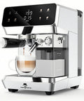 Semi Automatic Dual Boiler Espresso Machine With Auto Milk Frother For Barista Vibes Cappuccinos Lattes And Top Shelf Morning Espressos With No Fuss Brewing Right In Your Own Kitchen, close-up with a cup of coffee.