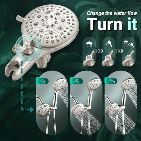 Diagram of Dual Shower Head Combo 2-in-1 Water Saving System With 59-Inch Stainless Steel Hose, 3-Way Diverter, and Brushed Nickel Finish