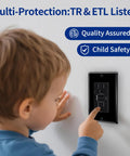 Child interacting with Top Shelf 100 Pack Black 15 Amp Gfcic Outlets With Usb C And Usb A Charging Ports Self Testing.