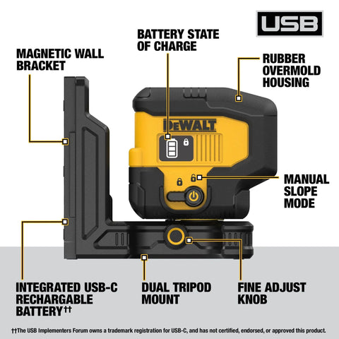 Green 3 Spot Self Leveling Laser Level Kit Pro Grade For DIY And Pros With USB Rechargeable Battery Includes USB Cable Mounting Base And Carry Case Long Range Up To 165 Feet And One Eighth Inch Accuracy At 33 Feet, magnetic wall bracket