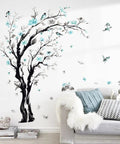 Epic Watercolor Tree Wall Decals With Blue Flower Branches Easy Peel And Stick Waterproof And Removable Perfect For Living Room Bedroom Or Kitchen Decor Giant Size Options 63 Inch Or 48 Inch displayed on a living room wall