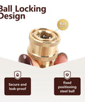 Close-up of brass 1/4-inch quick-connect pressure washer fitting with ball-locking design (coupler to female NPT)