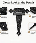 6 Inch Decorative Hammered Tee Hinges Two Pack Built To Last Heavy Duty Black T Strap Gate Hinges with pre-drilled holes and screws