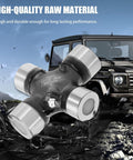 5-460X Greaseable U-Joint Kit displayed with off-road vehicle, showcasing durability and heavy-duty steel in rugged terrain