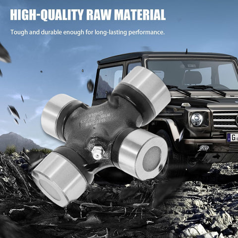 5-460X Greaseable U-Joint Kit displayed with off-road vehicle, showcasing durability and heavy-duty steel in rugged terrain
