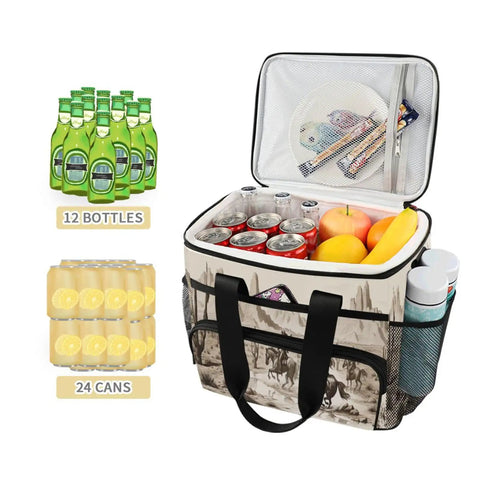 Insulated Lunch Cooler Bag With Shoulder Strap For Picnic Hiking Camping And Work Reusable Lunch Box 15L Capacity open view