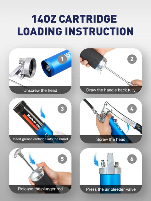 8000 PSI Heavy Duty Lever Action Grease Gun Kit With 14oz Aluminum Barrel loading instructions