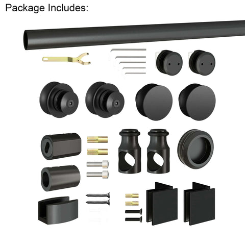 5 Foot Frameless Black Sliding Glass Shower Door Running Track Barn Style Hardware Set For Space Saving Bathrooms