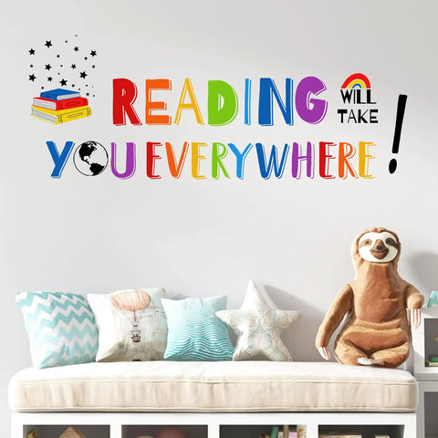 Reading Will Take You Everywhere Inspirational Quote Wall Decal Sticker For Nurseries Classrooms Playrooms And Kids Study Rooms