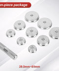 All In One Bearing Race And Seal Driver Set With 9 Adapters And 5.5 Inch Handle showing discs from 39.5mm to 81mm