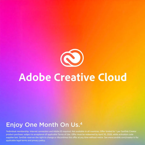 Adobe Creative Cloud logo with gradient background and offer text