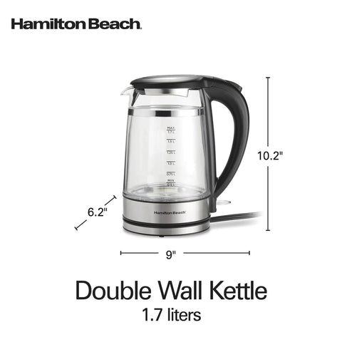 1.7 Liter Glass Electric Kettle With Double Wall Cordless Serving Auto Shutoff And Boil Dry Protection