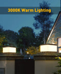 Outdoor Solar Post Cap Light With Warm 3000K LED illuminating a decorative gate under a night sky, IP54 waterproof design