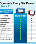 Comparison of 460T OBD2 Scanner All System Diagnostic Tool highlighting 12+ reset services with competitor device