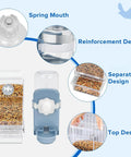 No Sweat Automatic Bird Feeder And Waterer Set With Gravity Fed System showing spring mouth and separation design for easy use.