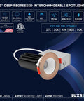 Super Sleek Two Inch Canless Led Recessed Lighting Boosts Home Vibes Featuring Deep Regressed Round Trim White And Copper 5Cct Options 1000 Lumens Dimmable Watts Wet Rated Drop Ins Pack Of Twelve spotlight with copper trim.