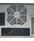 Rear view of Dope DIY NAS Case With Four Bay And Two Internal Bays For Mini ITX Build showing 12cm case fan and backplane area.