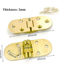Heavy Duty Solid Brass Flap Hinges For Butler Tray Tables And Portable Flip Tops Offering Slick Butter Smooth 180 Degree Rotation With Reliable Flush Closing And Full Mounting Kit Included For Top Shelf Craftsmanship, showing dimensions and thickness.