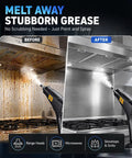 Before and after image of Beast Mode Handheld Steam Cleaner With 2500W Rapid Heat And 1800Ml Big Tank for cleaning grease.