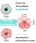 Magnetic Golf Ball Marker Set With Flower Crystal Markers And Hat Clip 10mm Reinforced Magnetic Ball Marker with floral design.