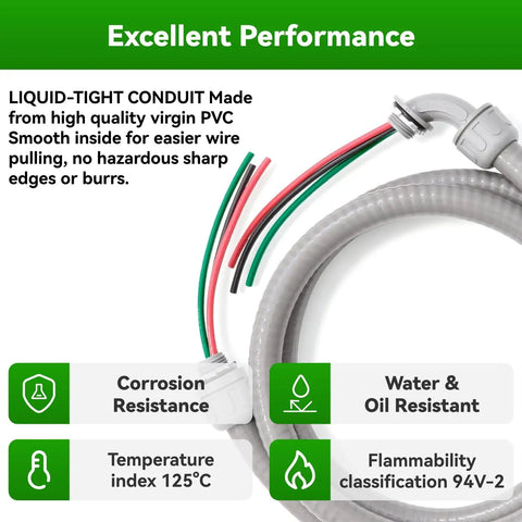 Badass Hella Flexible 1/2 X 6Ft Electrical AC Whip Kit Includes 10 AWG Copper Wire Liquid Tight NonMetallic Conduit and fittings details