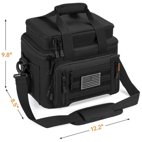 High Capacity Fishing Tackle Bag Holds 6 3600 Tackle Boxes Plus Lures Rigs And Tools Great For Saltwater And Freshwater Durable Construction With Padded Shoulder Strap Bag Only For Serious Anglers, shown with padded strap and multiple compartments.