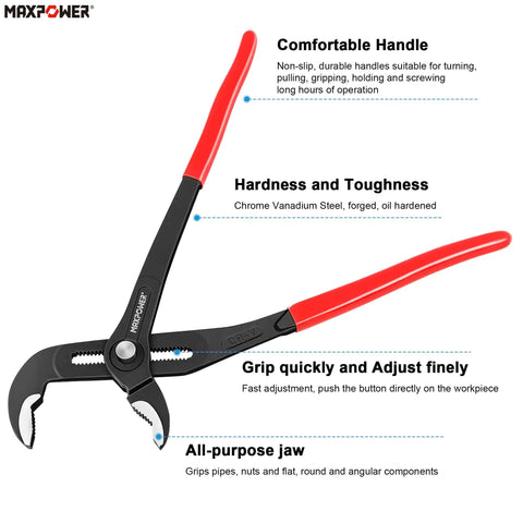 Three Piece Water Pump Pliers Set Grip Ready With Push Button Quick Adjustment 7 Inch 10 Inch And 16 Inch Tongue And Groove Pliers For Plumbing DIYers Homeowners HVAC Pros Heavy Duty Adjustable Pliers Kit With Carrying Bag