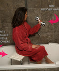 Person using Adjustable Shower Chair With Free Grab Bar For Inside Shower And Tub Plastic Bath Seat Non Slip Shower Stool in a tub