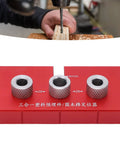 Top Shelf Wood Doweling Jig Drill Kit With Spot On Scaling Ruler And Rugged Aluminum Frame For Hassle Free Furniture Joinery And Cabinet Refinishing Projects Built Damn Tough And Ready For Work Red showing bushings on a red base.