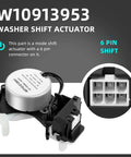 Premium Upgraded Washer Shift Actuator Heavy Duty Nuts And Bolts Swap Out For Top Load Washing Machines Compatible With W10913953 And W11481722 showing 6 pin connector.