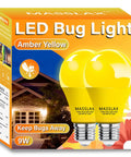 2 Pack Amber Yellow LED Bug Light Bulbs 9W Equivalent To 100W E26 Base Outdoor Porch Patio Lighting That Keeps Bugs Away