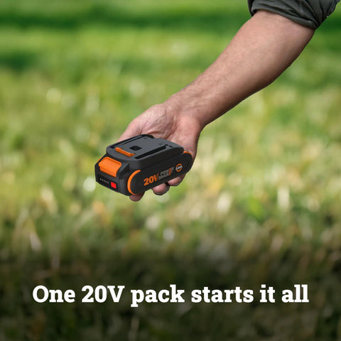 Heavy Duty Cordless Brad Nailer Fueled By 20V Brushless Motor And 18 Gauge Specs with 20V battery pack in hand.