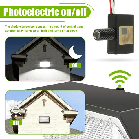 105V To 130V AC Photocell Light Sensor for Outdoor Lighting with Dusk to Dawn Auto Switch features and usage illustration