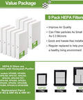 Value package of Nine Pack HEPA Replacement Filters For Honeywell HPA300 HPA200 HPA100 HPA090 Series Air Purifiers Compare To HRF R3 R2 R1