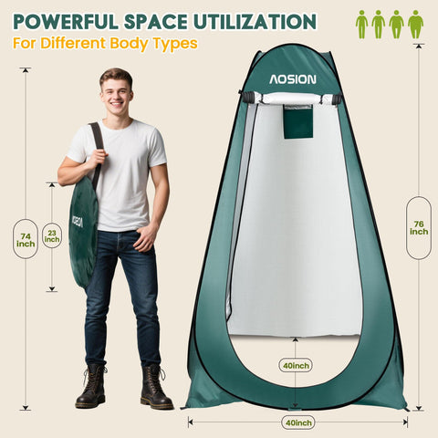 Man holding Extra Tall Pop Up Privacy Shower Tent For Camping And Beach Trips Easy Up Changing Room And Dressing Space Rain Shelter