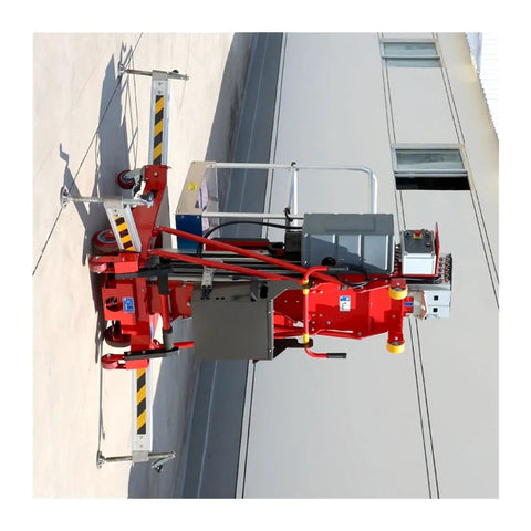 Kickass Portable Aluminum Alloy Electric Hydraulic Telescopic Mast Man Lift With Smooth Operation Platform; view showing compact red frame on rooftop.