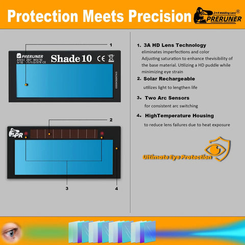 Auto Darkening Welding Lens Shade 10 HD For Pancake And Sugar Scoop Hoods 2x4 1 Quarter Inch True Color Slim 0.2 Inch