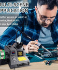 Man using Dual Digital Display Soldering Station Kit with 90W Iron 302F to 842F Temperature Range at a workbench