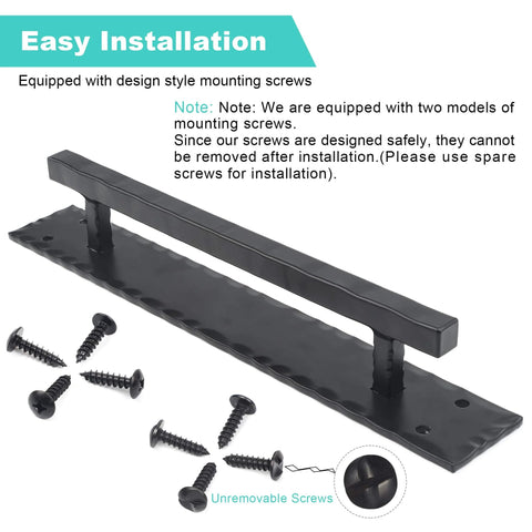 Matte Black 14 Inch Heavy Duty Barn Door Handle Set For Sliding Doors And Gates with included mounting screws.