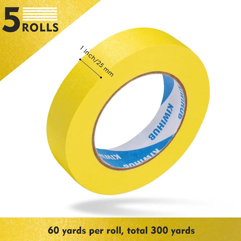 Yellow Painter Tape 1 Inch Wide By 60 Yards Per Roll Pack Of 5 Rolls Total 300 Yards Pro Grade Masking Tape For Painting