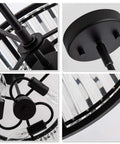 Crystal Drum Pendant Light Fixture With 3 Lights In Black Finish Adjustable Height Cylinder Pendant Lights close-up details