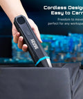Hand holding Badass Portable Spot Welder With Six Gear Power Adjustment next to a bag, showcasing its cordless design.