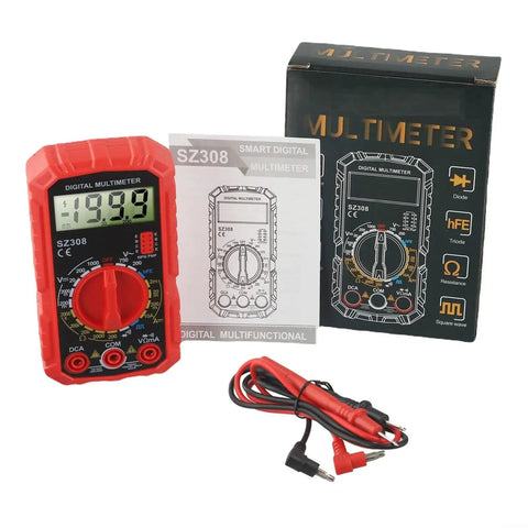 Pro Grade Digital Multimeter SZ308 With LCD Display for Accurate AC DC Voltage Current Resistance and Diode Testing in Red Case