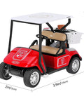 Red And White Die Cast Metal Miniature Golf Cart Replica Featuring Steering Wheel Tan Seats And Storage Basket For Golf Party Decor Cake Topper Display With Sick Detail And Top Shelf Build Real Deal Value, angled view