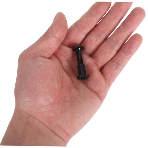 Bulk 170 Piece Steel Furniture Hardware Kit Rock Solid Screws And Nuts For Bed Frame Cabinet Assembly showing black screw in hand.